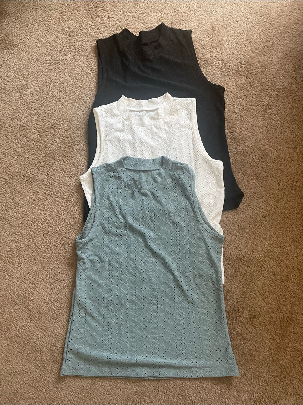 Women’s Sleeveless Eyelet Shell Top - Black, White, Sage